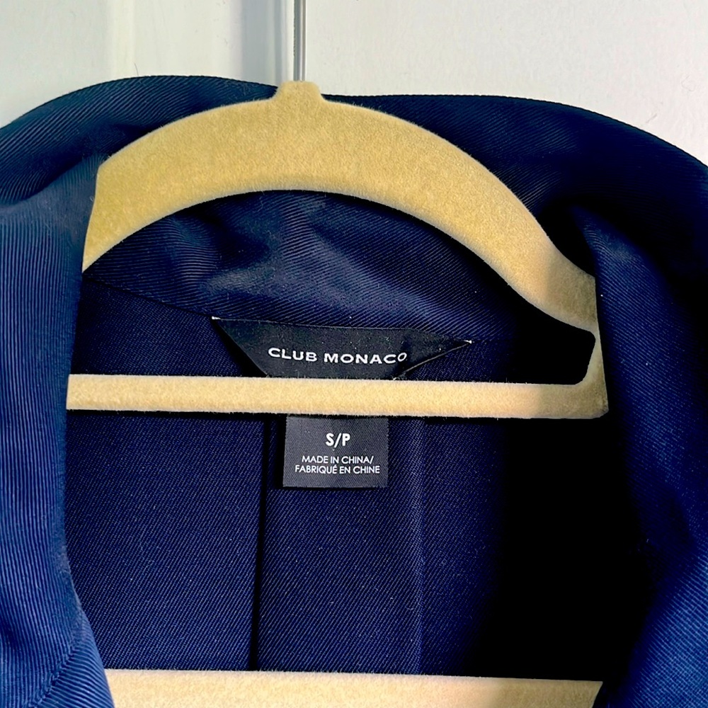 Navy zip blouse, understated and elegant.